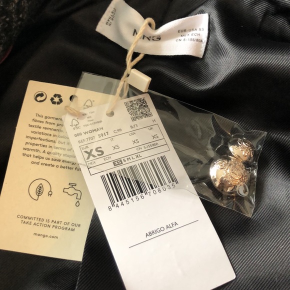 Mango wool blend check blazer coat XS - Picture 3 of 9